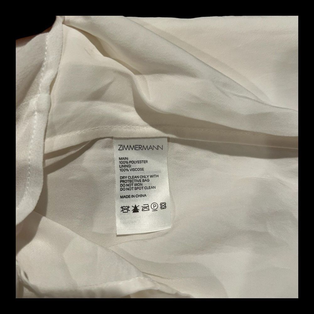 Zimmermann Crew Neck Balloon Long Sleeves Lined Blouse Back Zipper OffWhite Sz 0 - Picture 15 of 16